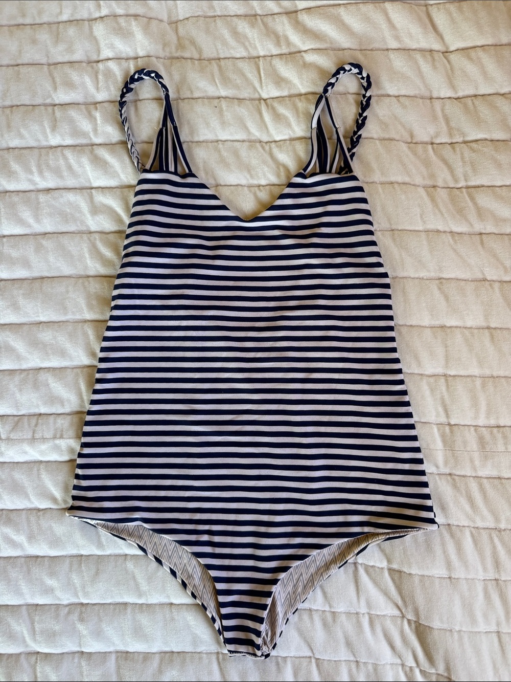 acacia swimwear Navy and White Striped One-Piece swim suit